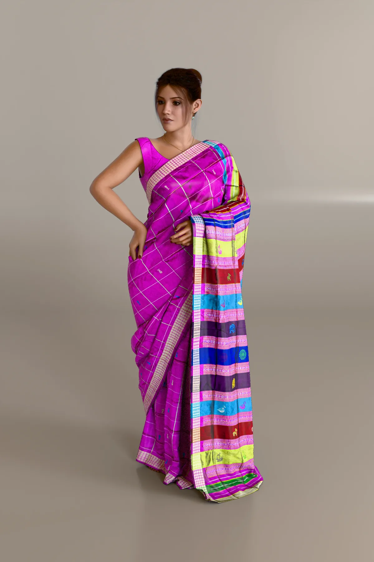 Pink Double Anchal Berhampuri Pure Pata Saree