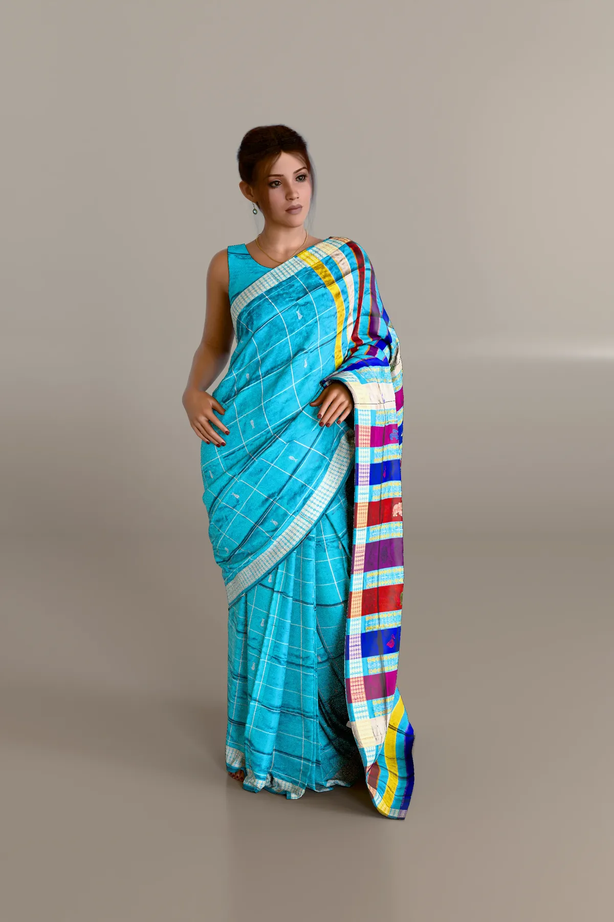 Blue Double Anchal Berhampuri Pure Pata Saree