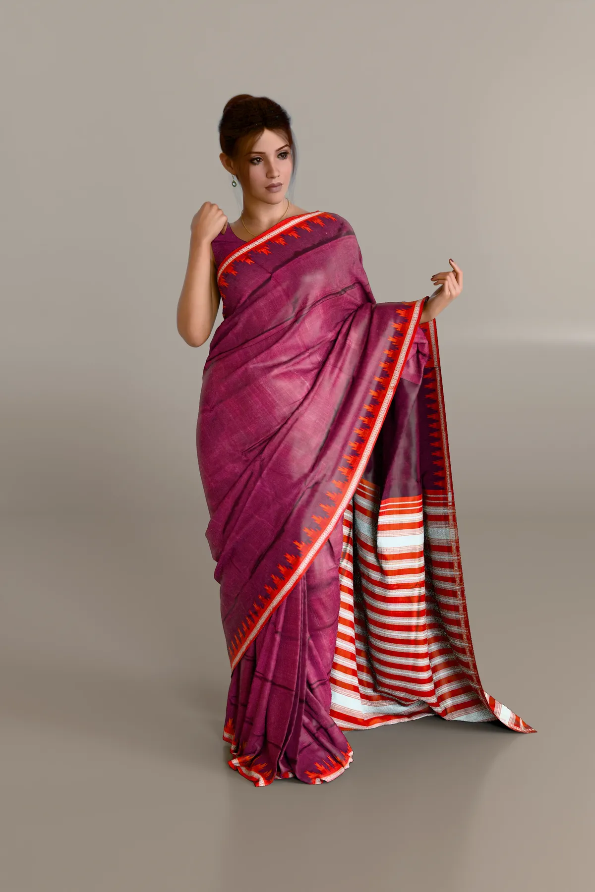 Maroon Single Anchal Berhampuri Pure Pata Saree