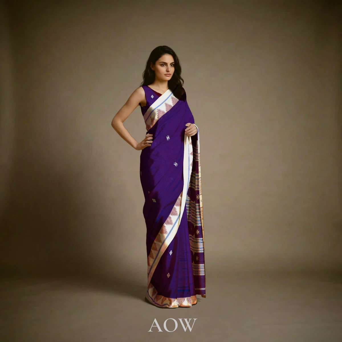 Violet Beige Kotpad Cotton Saree