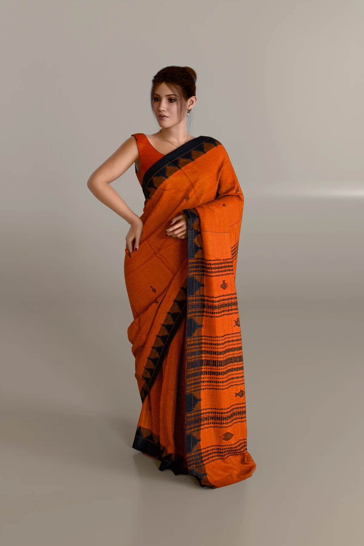 Orange Deula Anchal Kotpad Cotton Saree