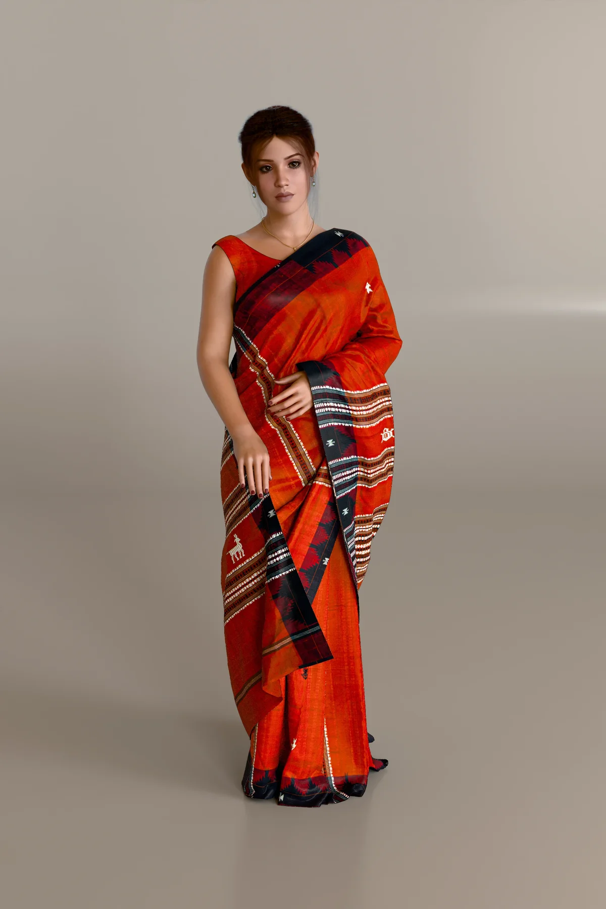 Orange Animal Anchal Kotpad Tussar Silk Saree