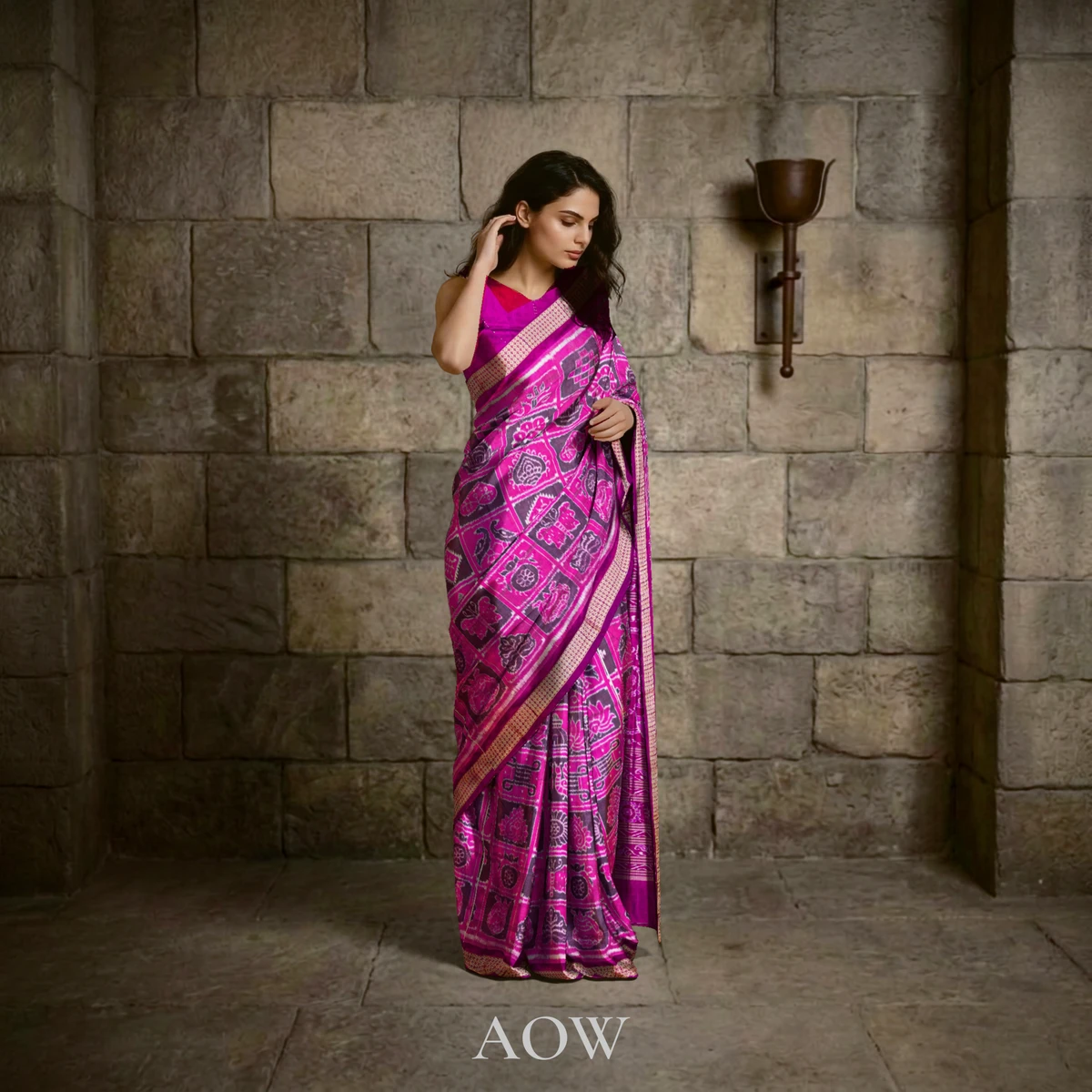 Pink Nabakothi Sambalpuri Pure Pata Saree