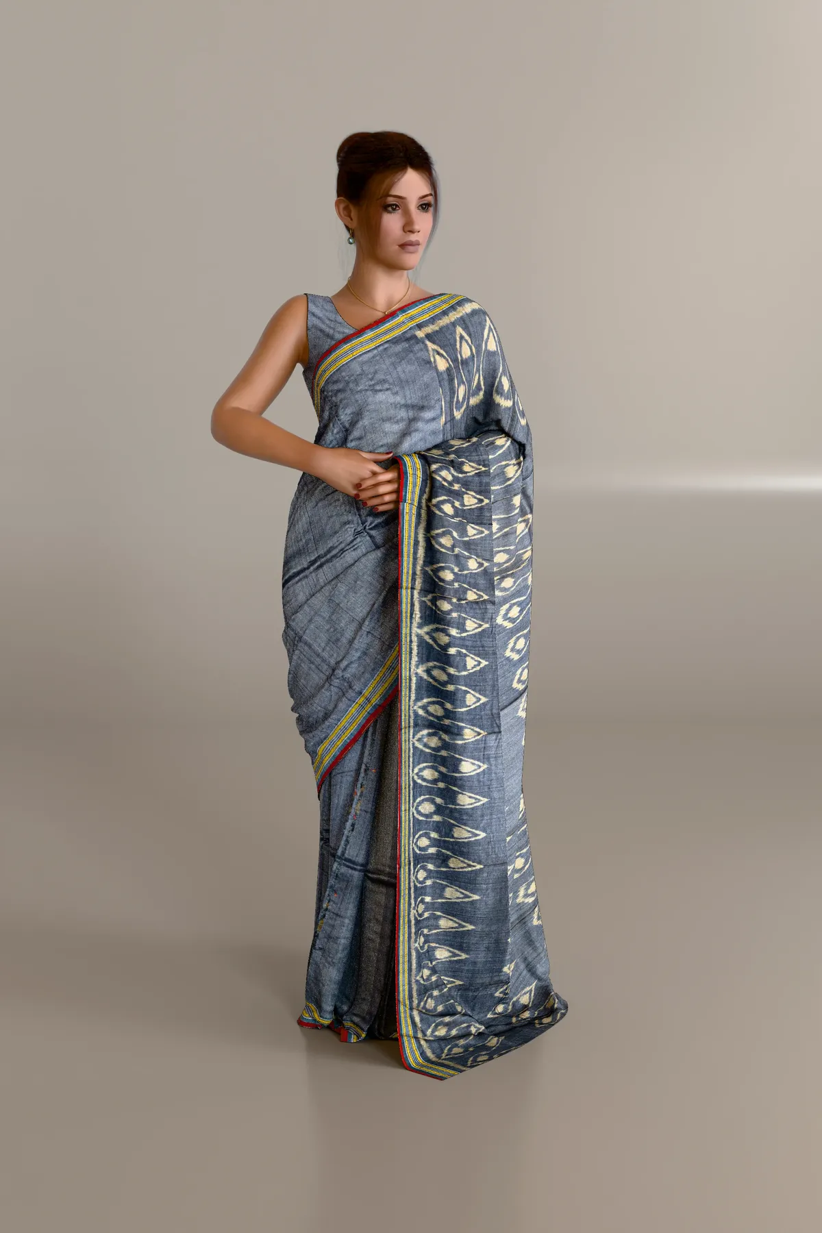 Gray Double Pallu Tussar Fine Silk Saree