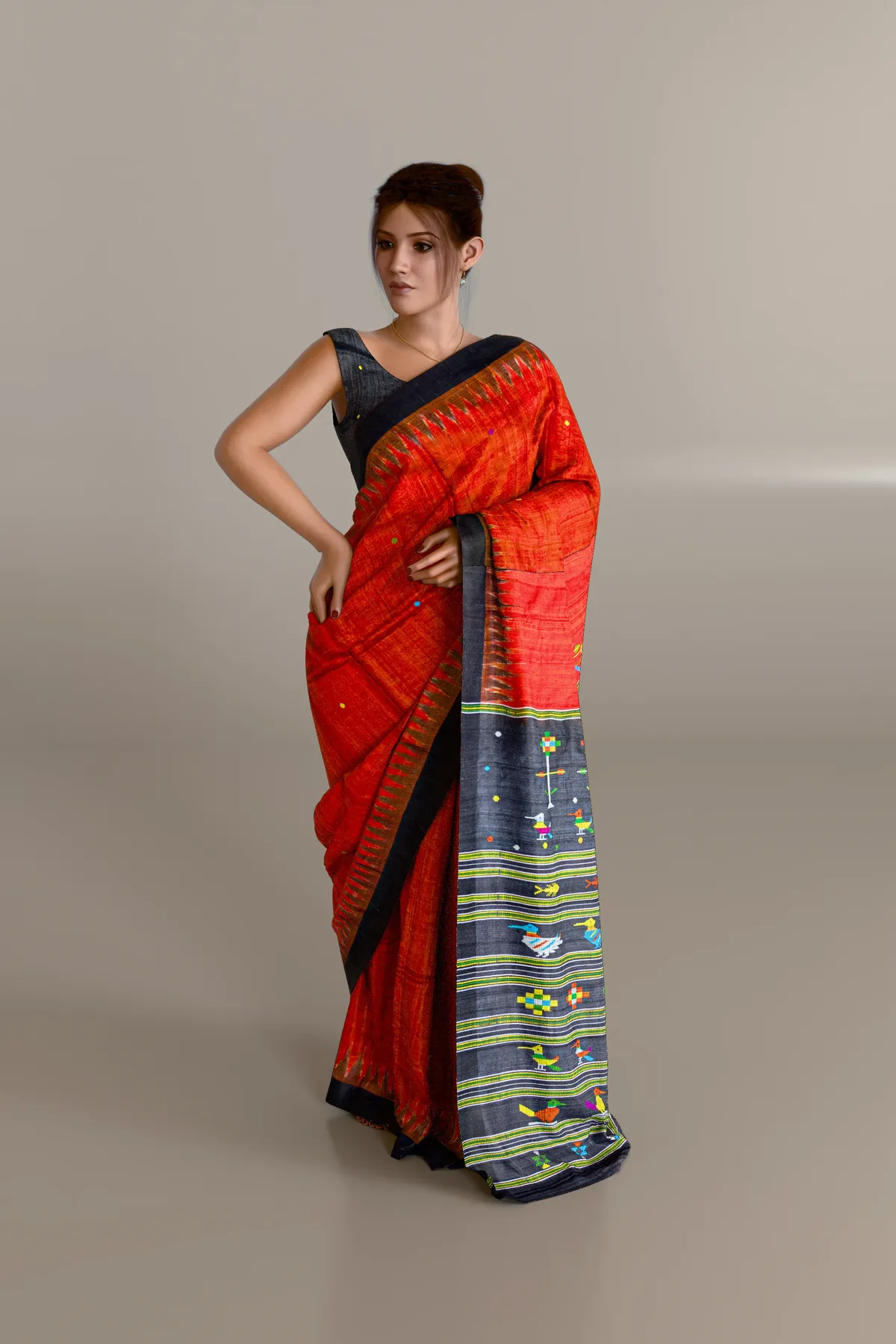 Red Boita Anchal Tussar Fine Silk Saree