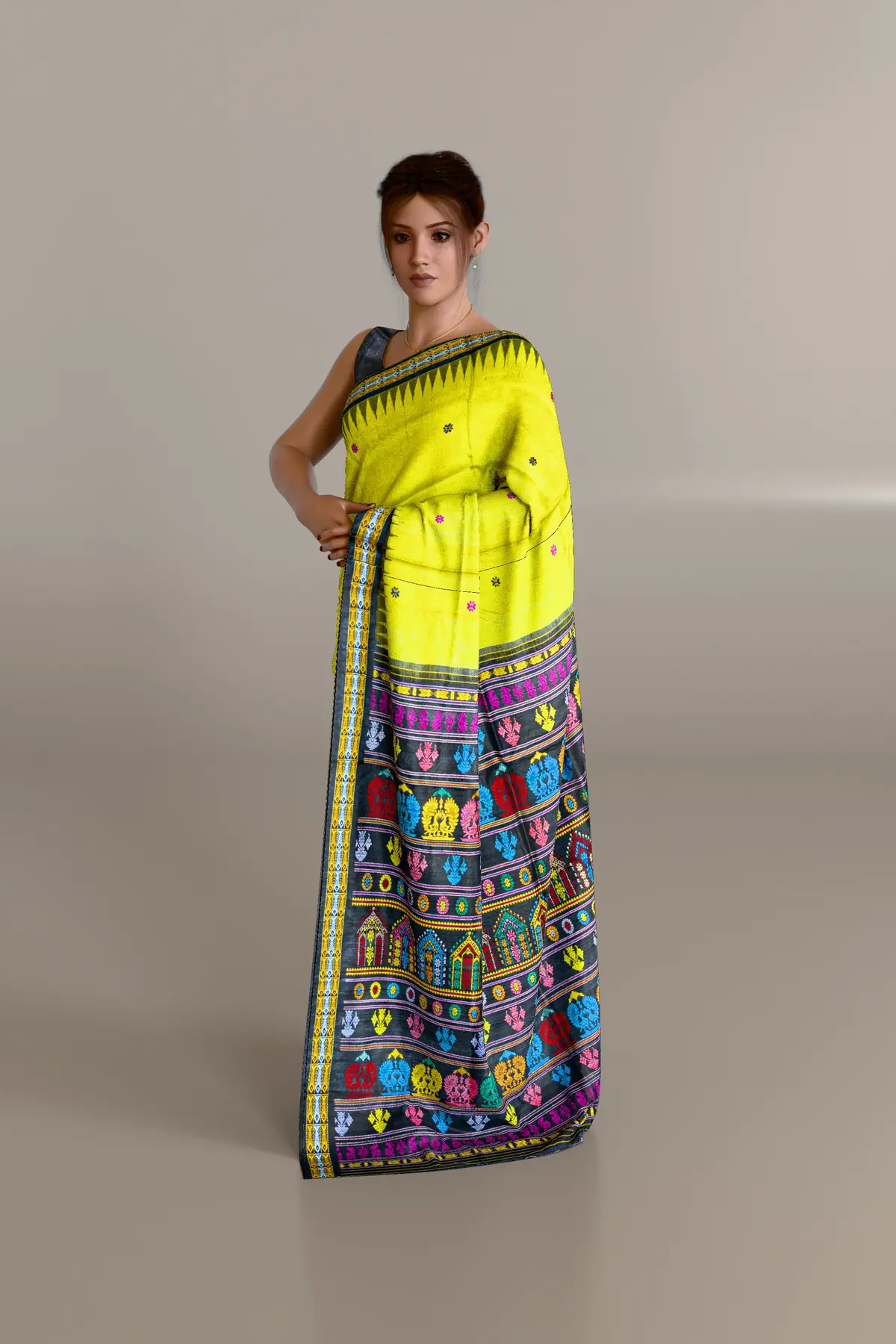 Neon Yellow Dolabedi Tussar Fine Silk Saree
