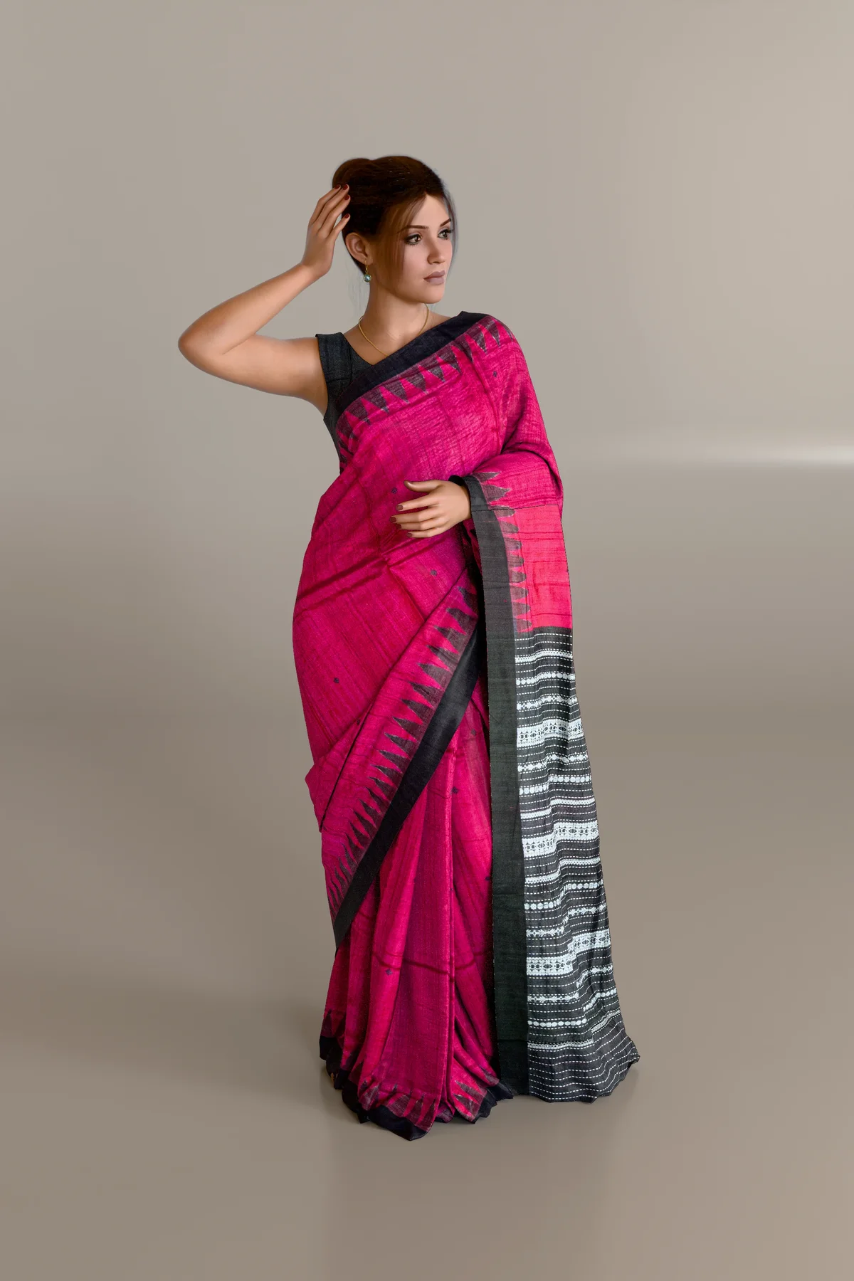 Pink Jala Work Tussar Fine Silk Saree