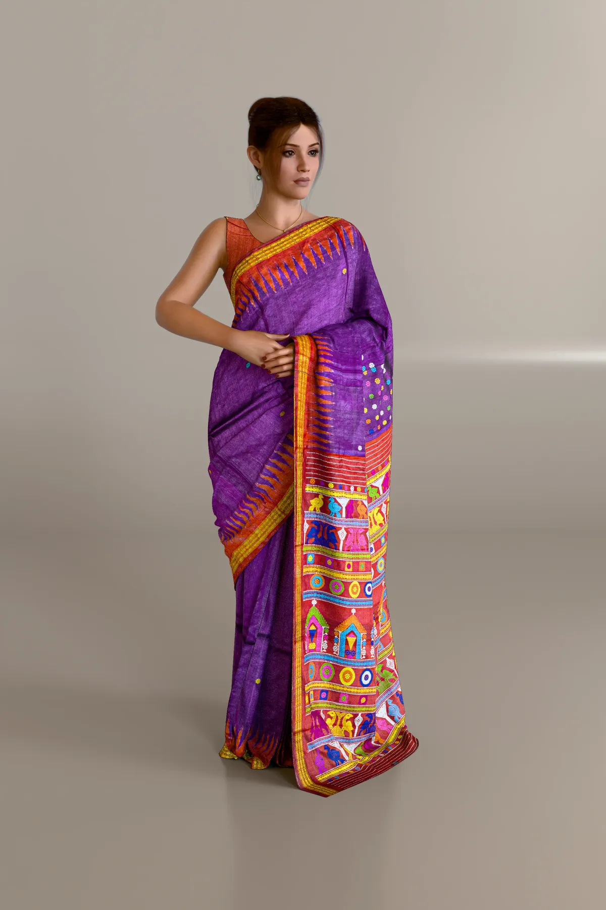 Purple Dolabedi Buti in Anchal Tussar Fine Silk Saree