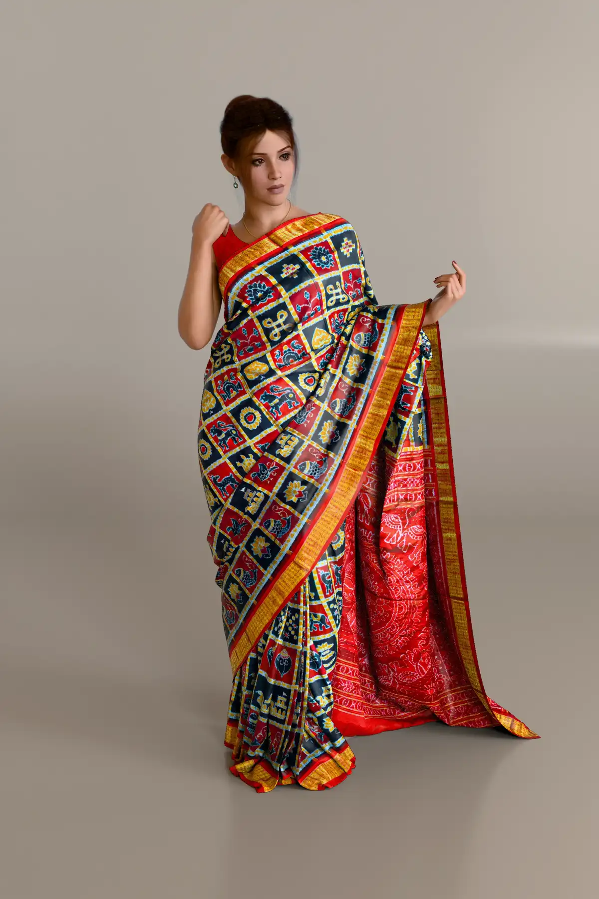 Red Black Nabakothi Sambalpuri Pure Pata Saree