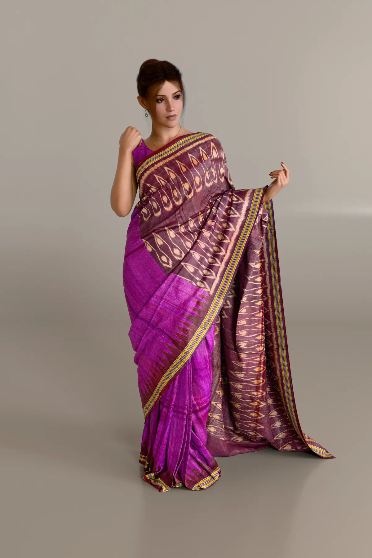 Chocolate Double Pallu Gopalpur Tussar Silk Saree