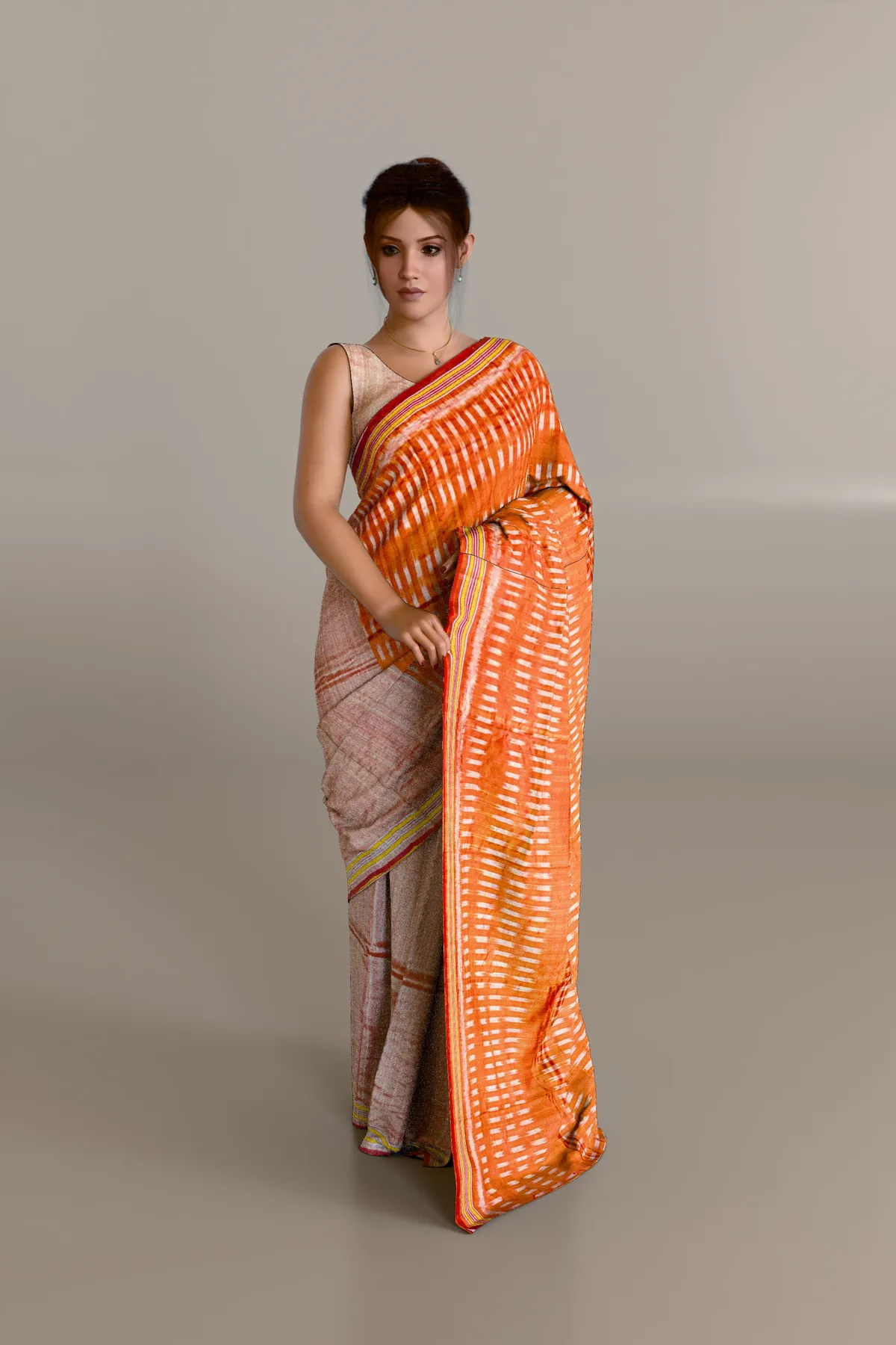 Orange Double Pallu Gopalpur Tussar Silk Saree