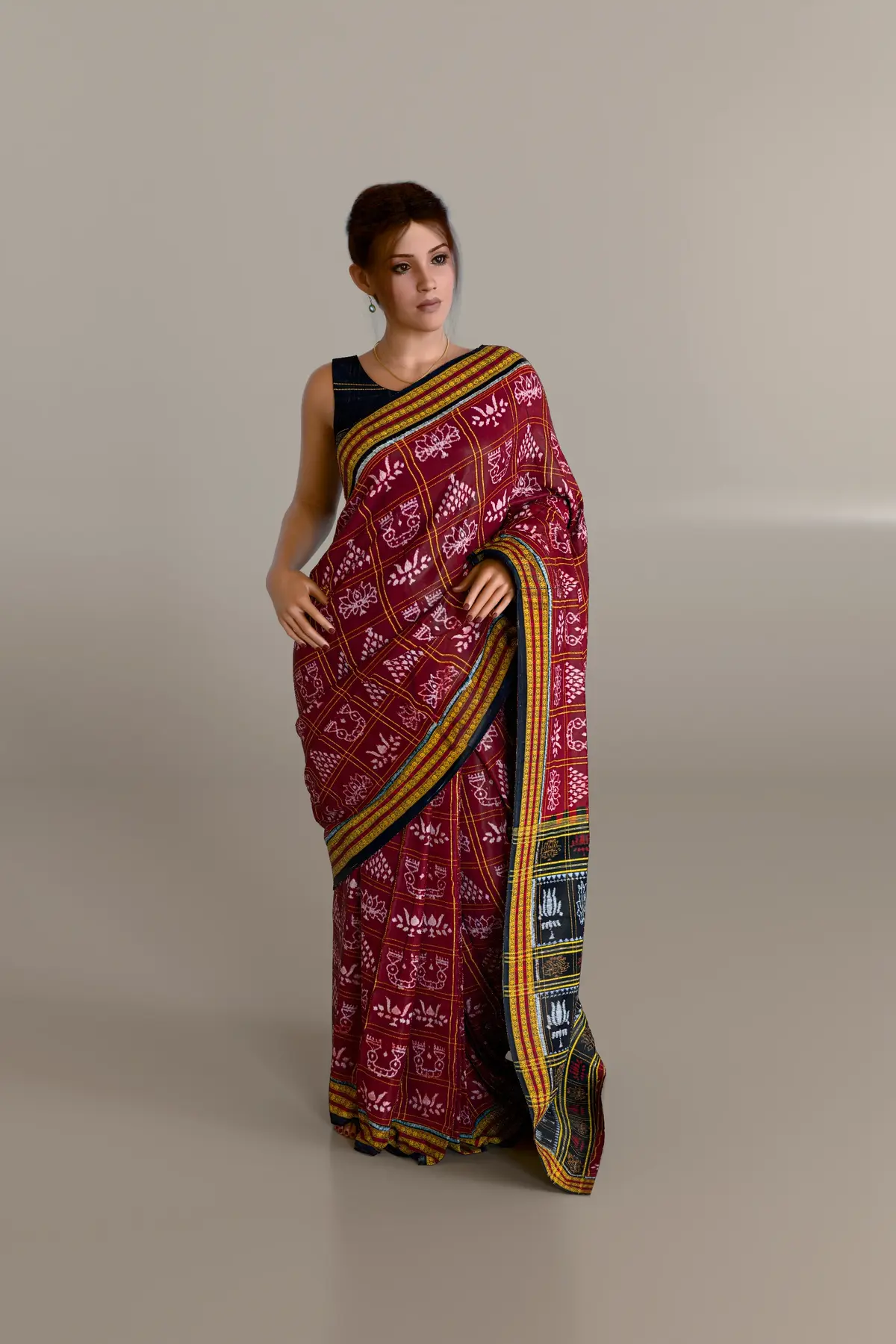 Maroon Nabakothi Sambalpuri Cotton Saree