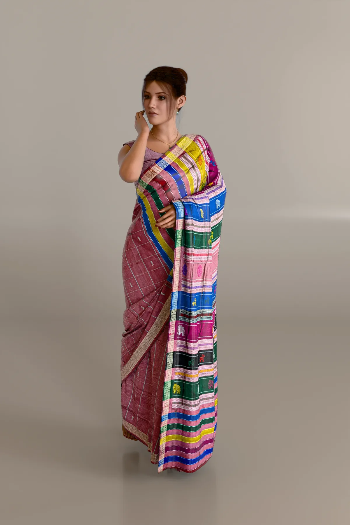 Double Anchal Pink Berhampuri Pure Pata Saree