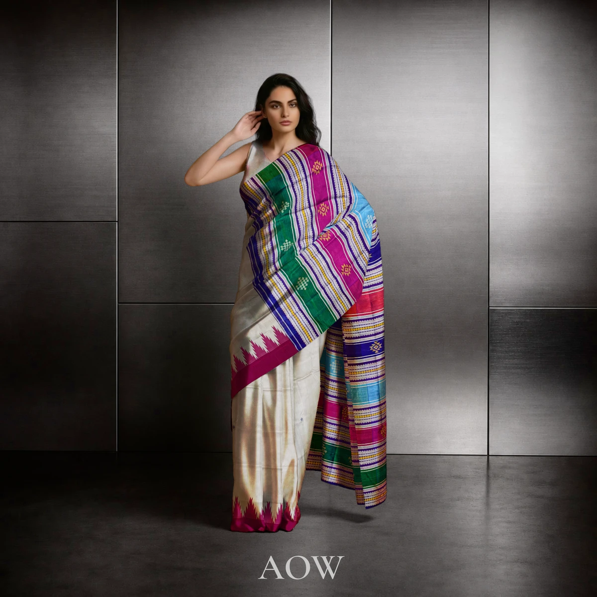 Double Anchal Ganga Jamuna Berhampuri Pure Pata Saree