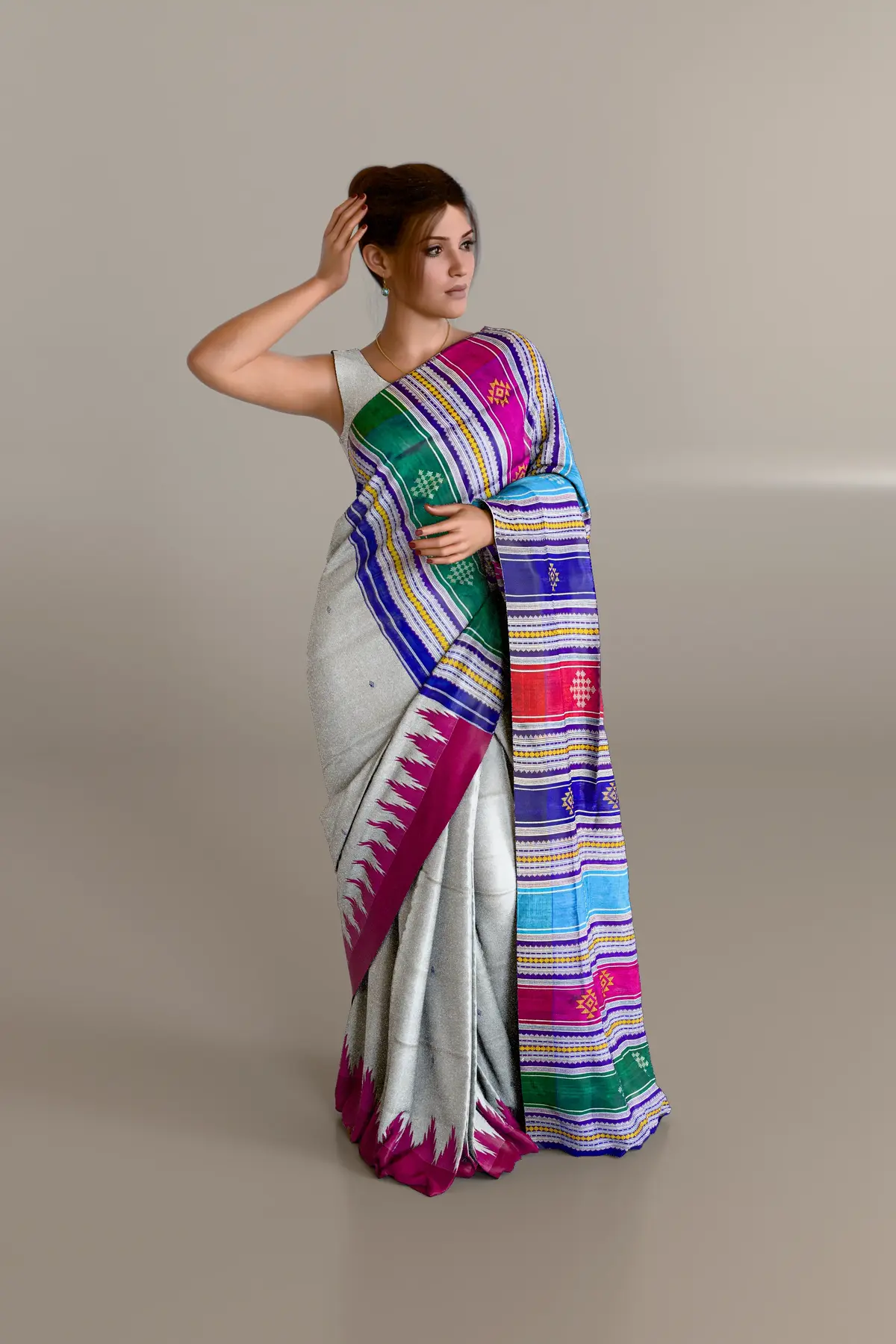 Double Anchal Ganga Jamuna Berhampuri Pure Pata Saree