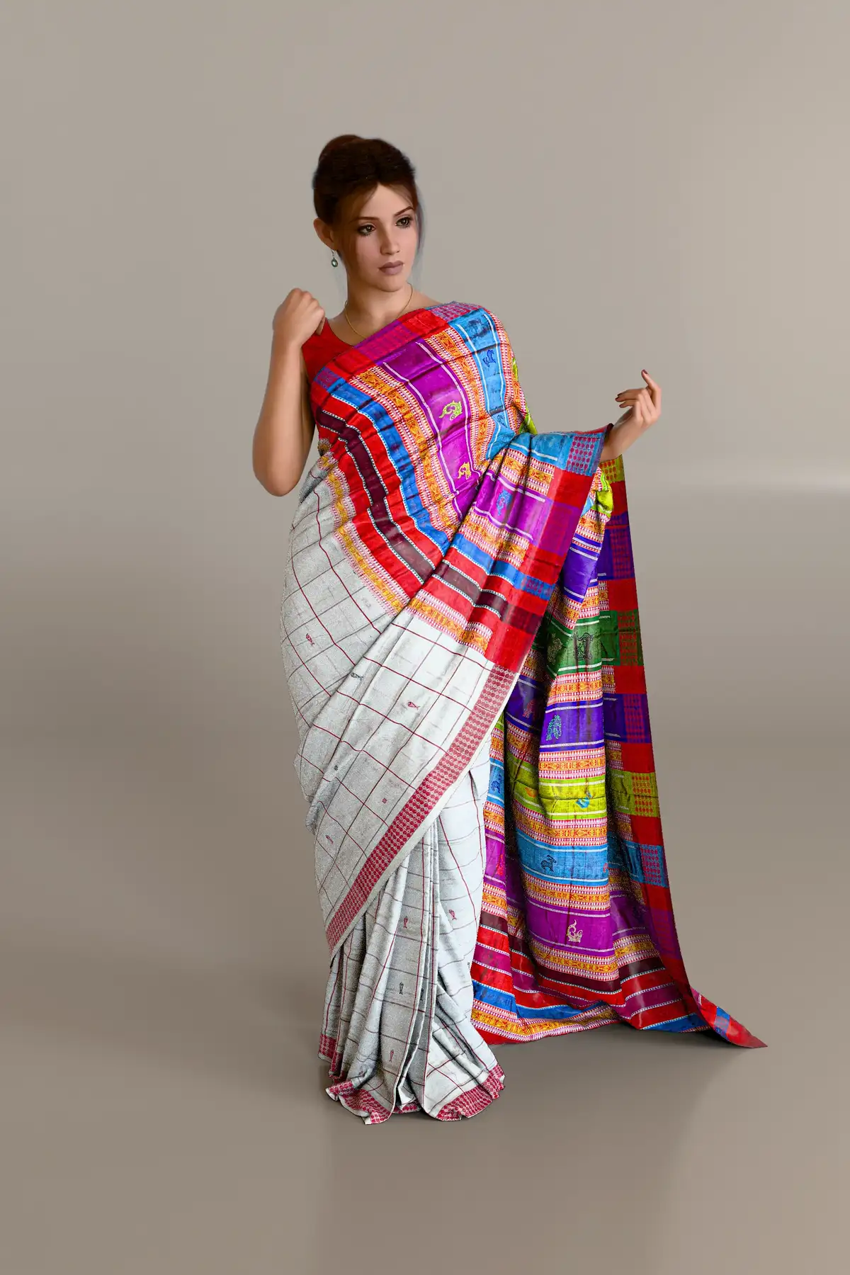 Double Anchal White Boxed Berhampuri Pure Pata Saree