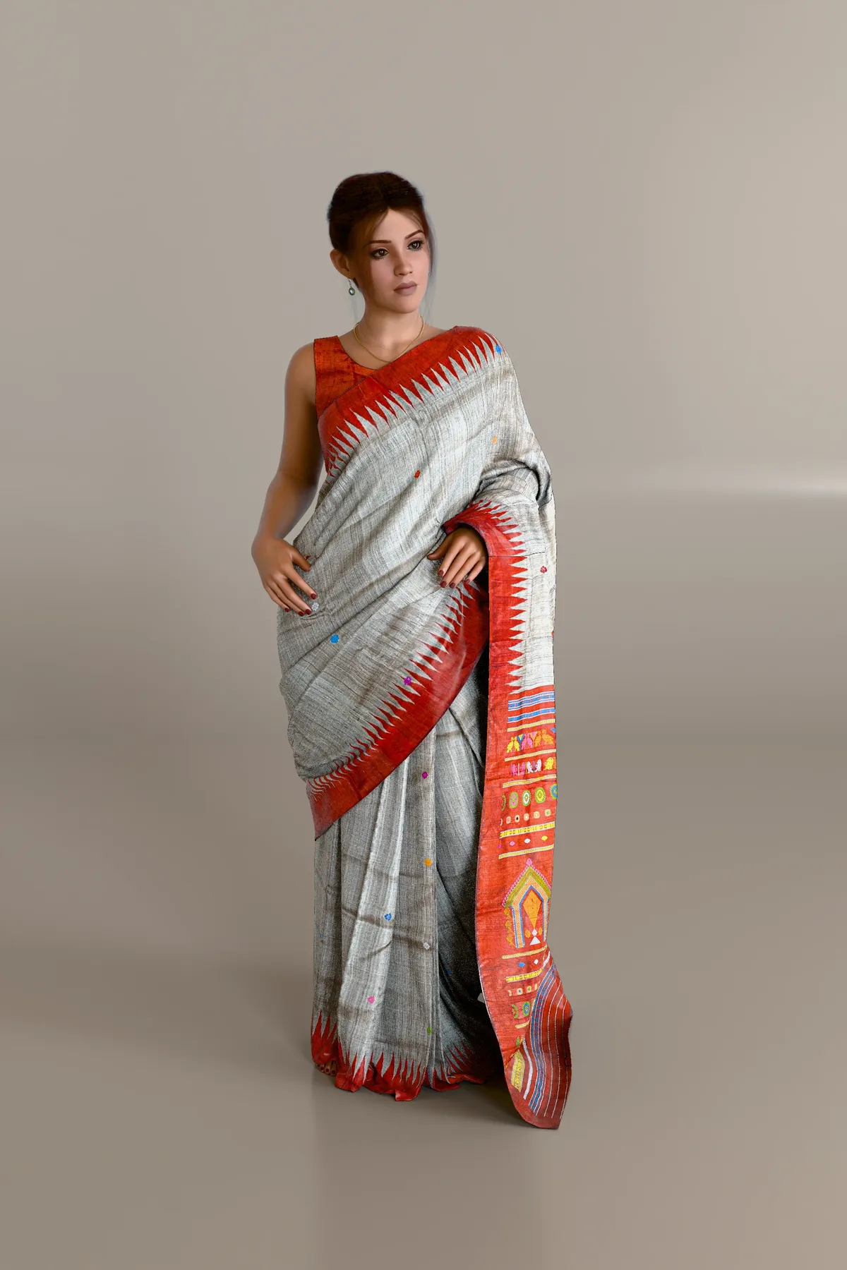 Beige Red Dolabedi Gopalpur Tussar Silk Saree