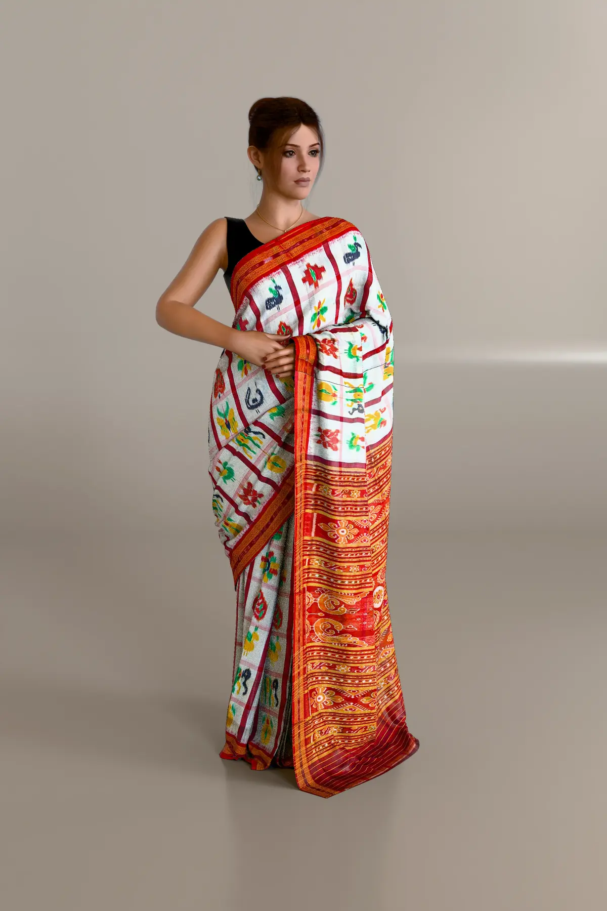 White Nabakothi Khandua Silk Saree