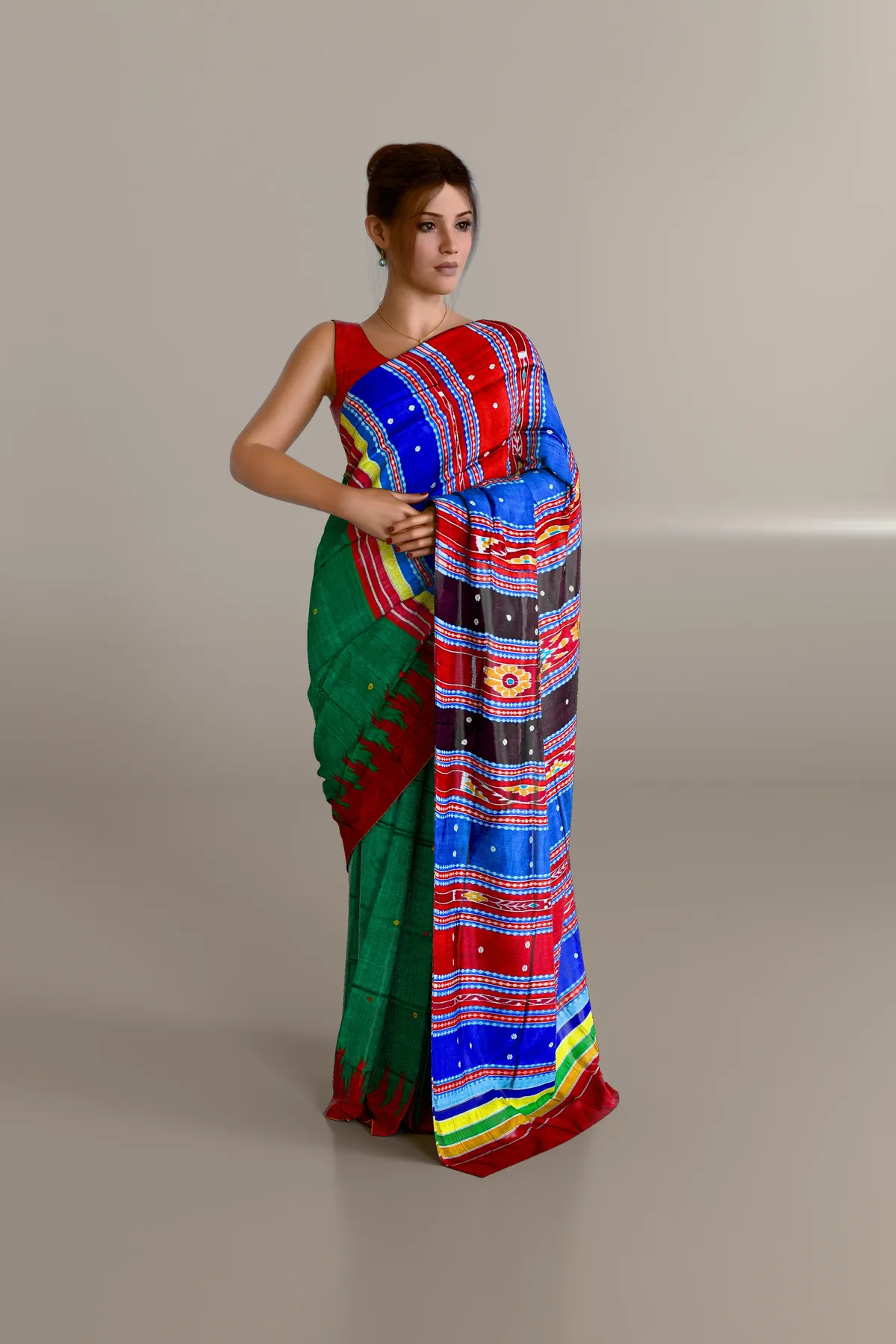 Green Double Anchal Berhampuri Pure Pata Saree