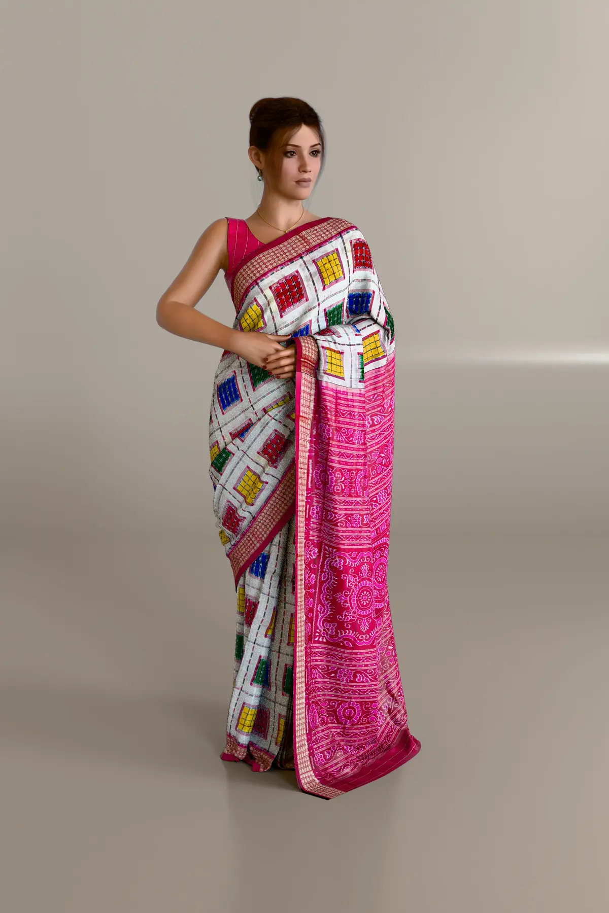 White Ashwini Sambapluri Pure Pata Saree