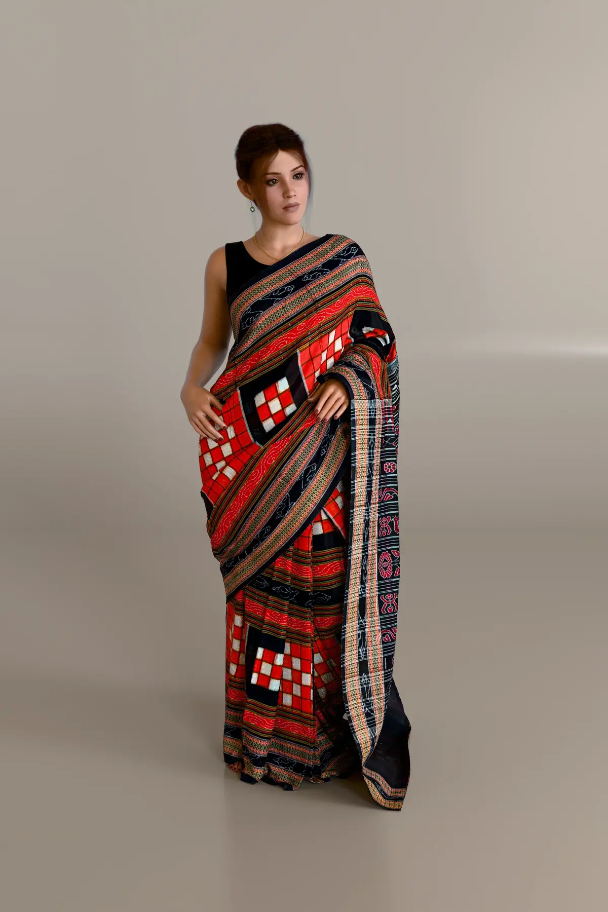 Red Orange Bichitrapuri Sambalpuri Cotton Saree