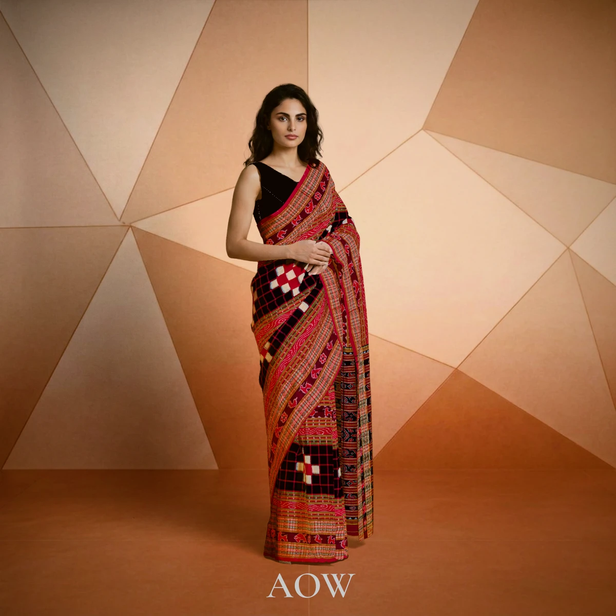 Red Black Bichitrapuri Sambalpuri Cotton Saree