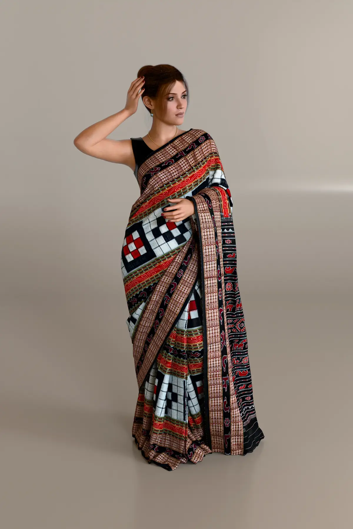 White Black Bichitrapuri Sambalpuri Cotton Saree