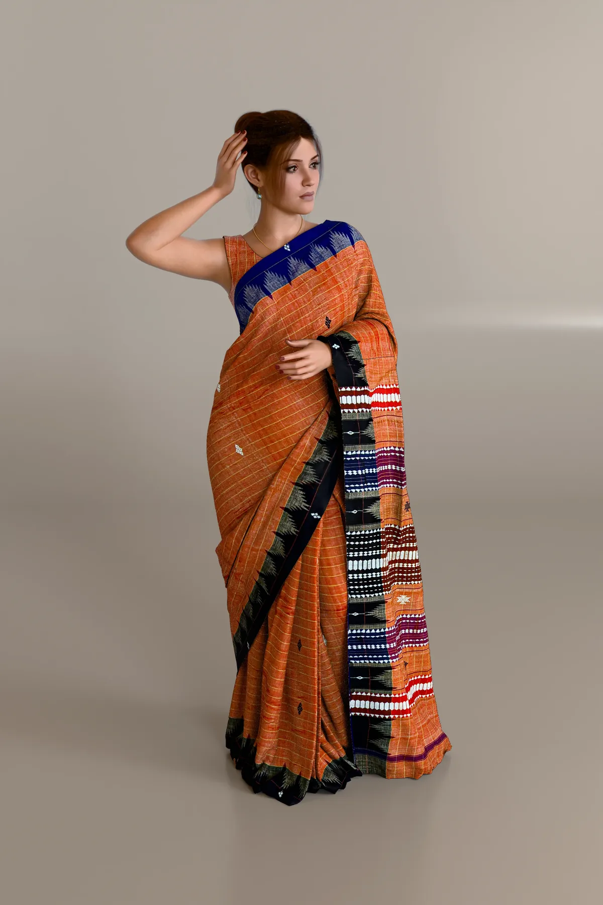 Brown Checkered Kotpad Tussar Silk Saree