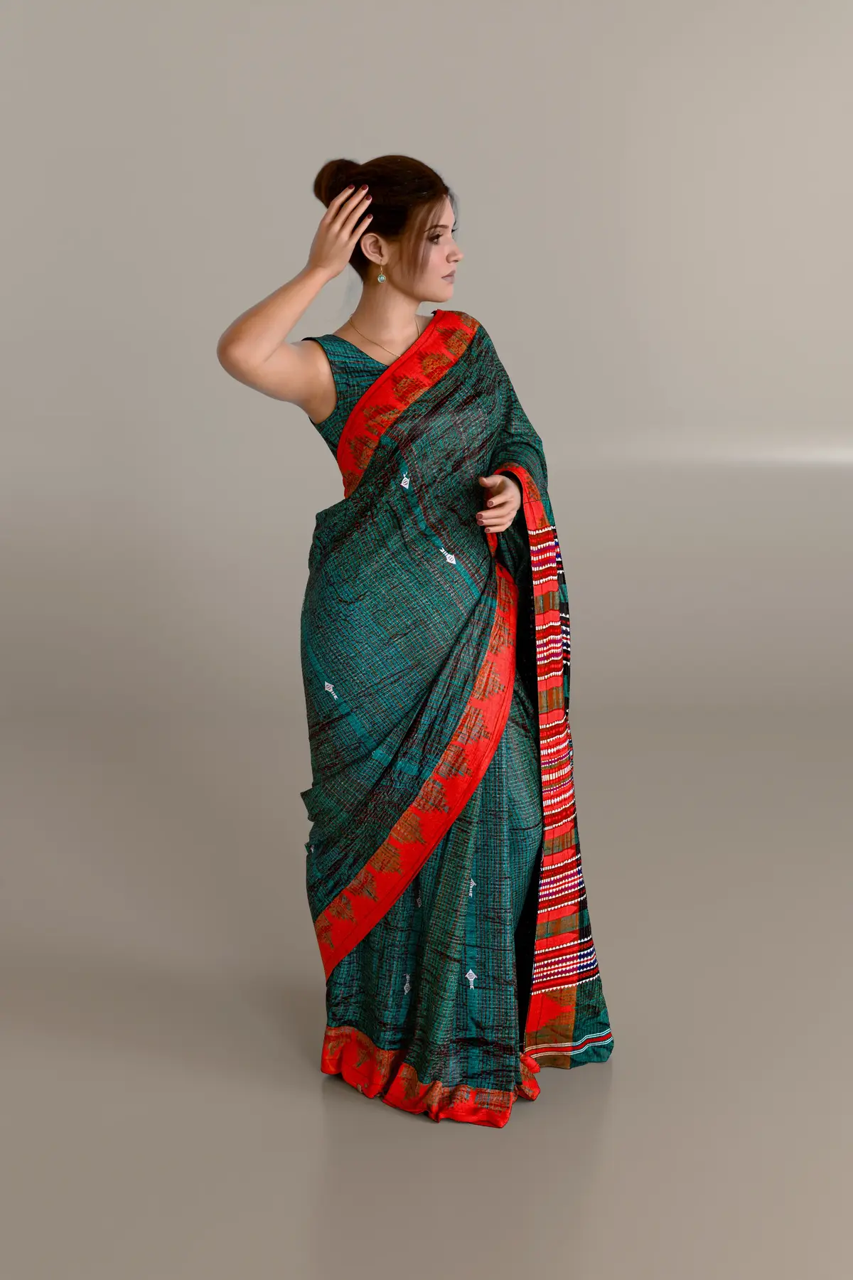 Green Check Kotpad Tussar Silk Saree