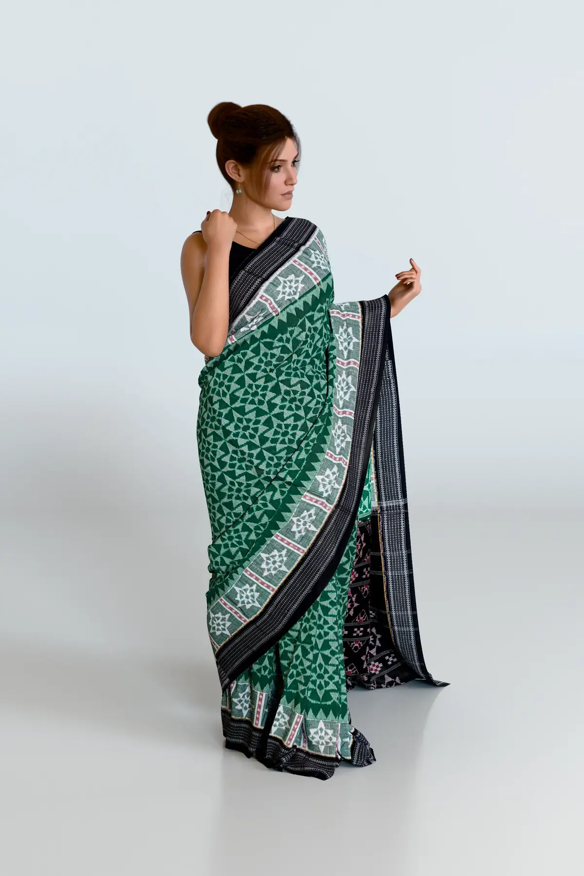 Green Design Sambalpuri Cotton Saree