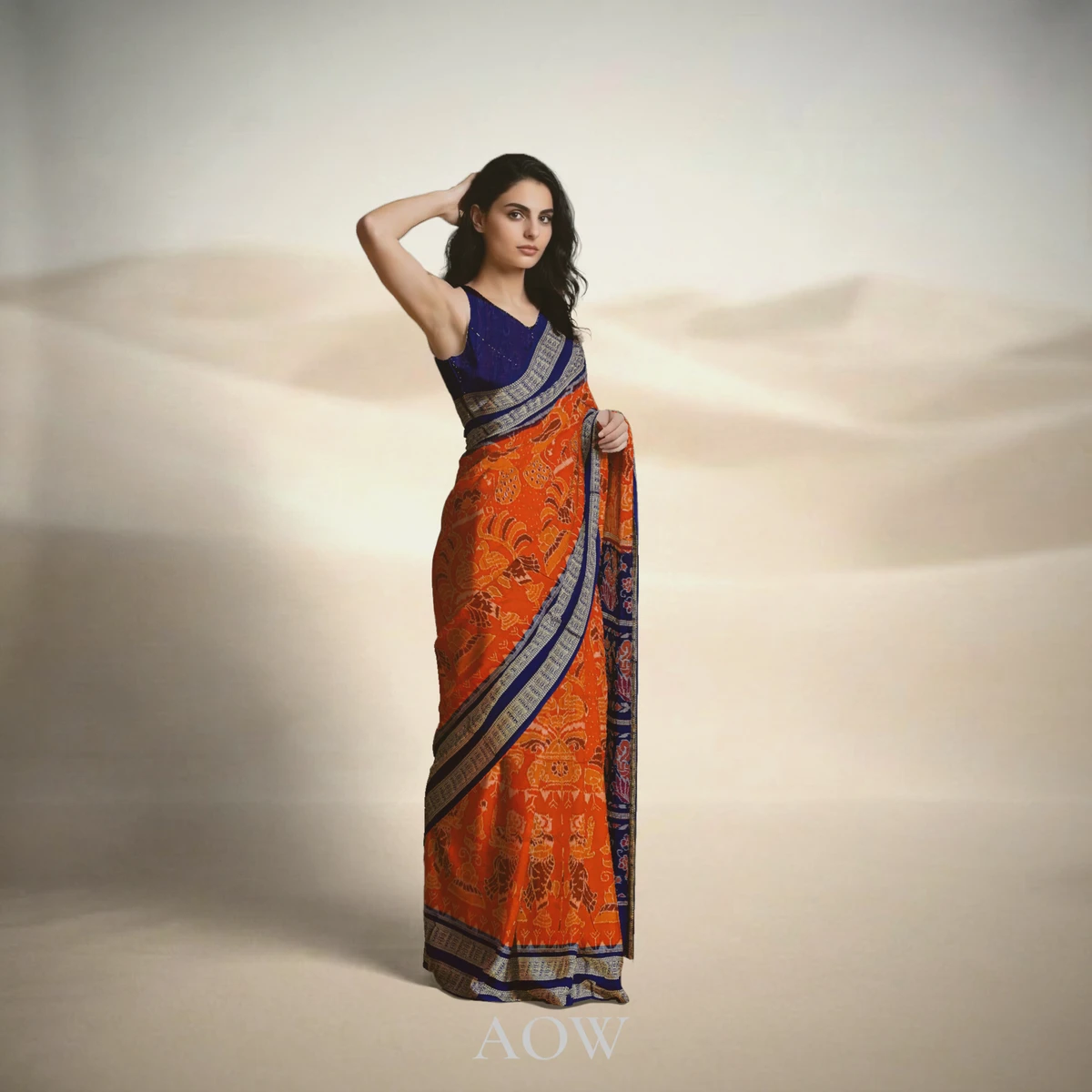 Orange Nartaki Sambalpuri Cotton Silk Saree