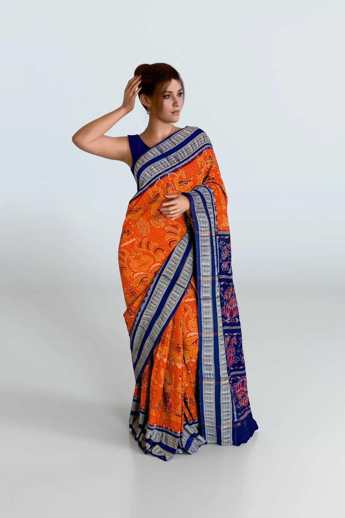Orange Nartaki Sambalpuri Cotton Silk Saree