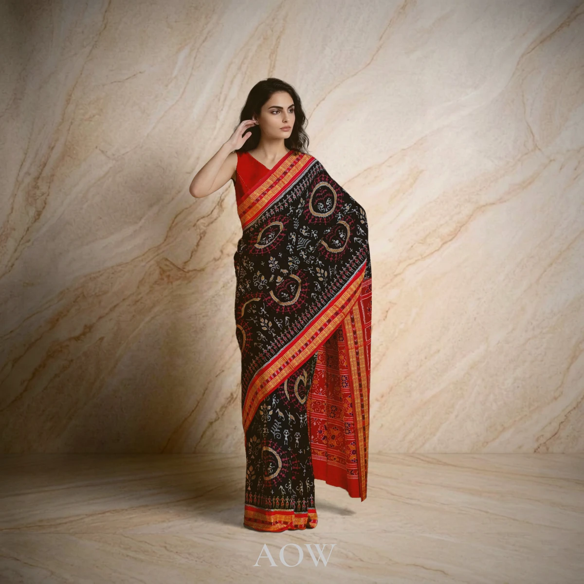 Black Tribal Sambalpuri Cotton Silk Saree