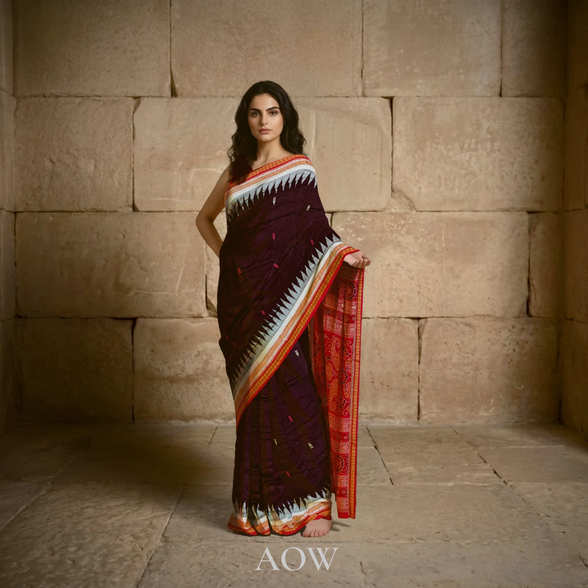 Coffee Sambalpuri Cotton Silk Saree