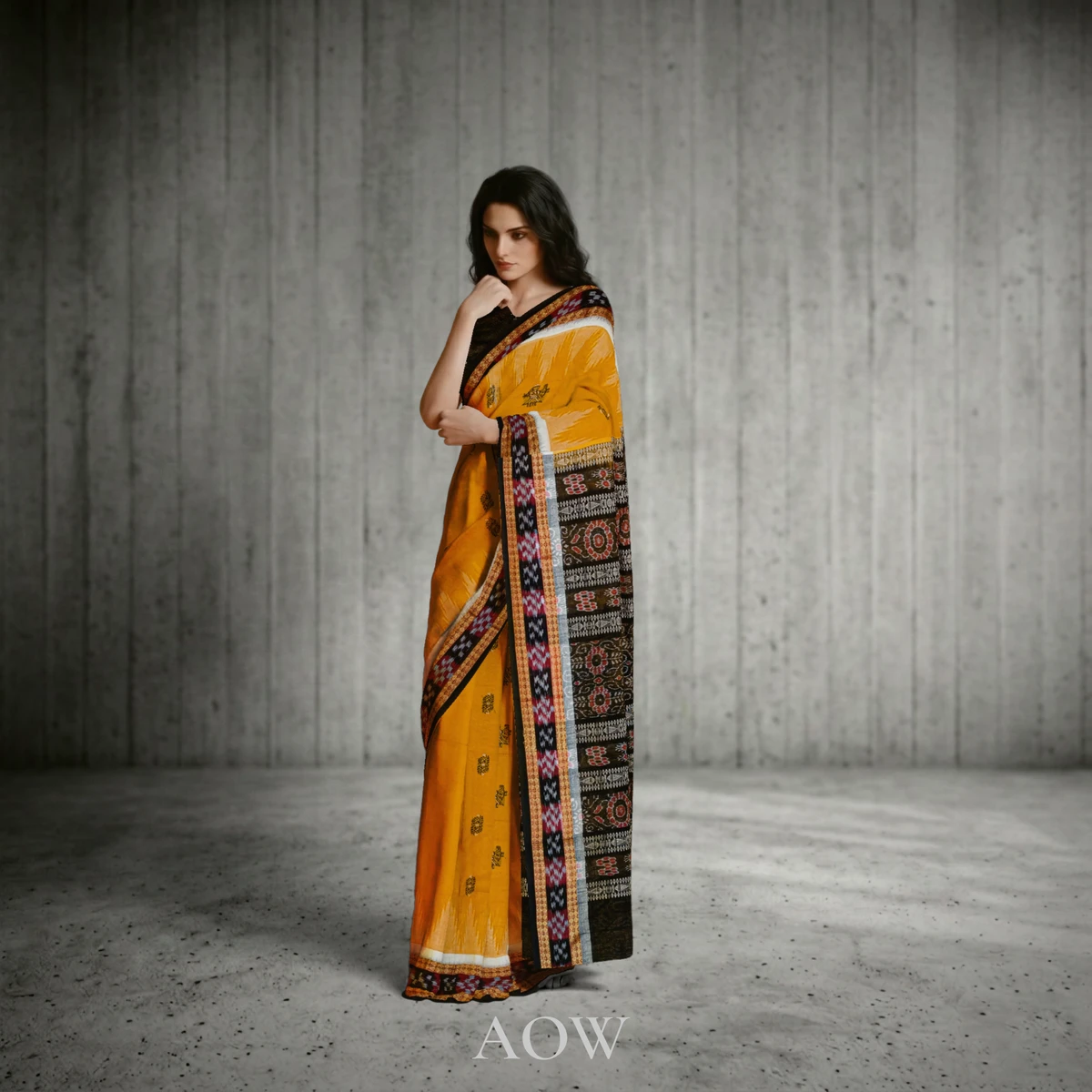 Mustard Pasapali Border Sambalpuri Cotton Saree
