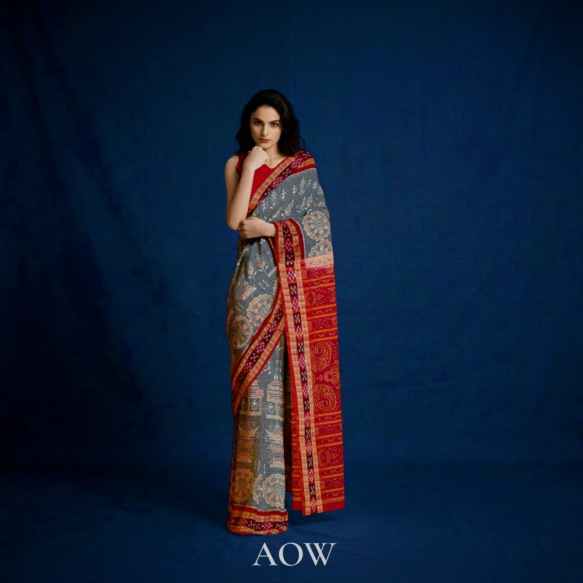 Grey Konarka Chakra Sambalpuri Cotton Saree