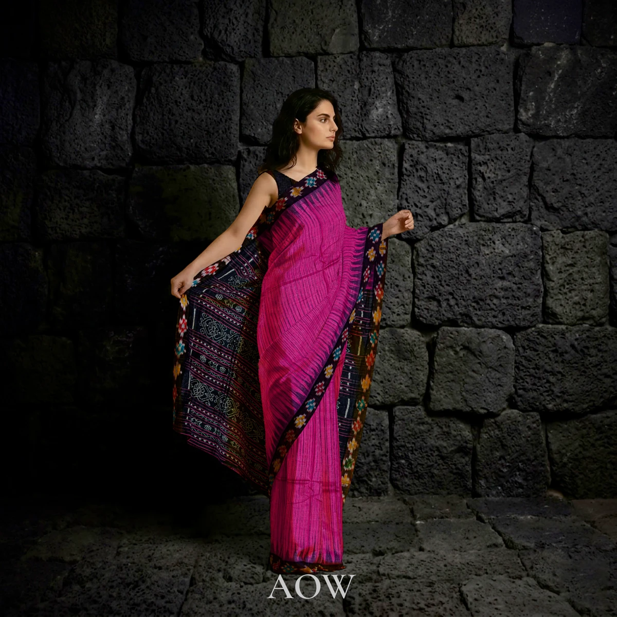 Pink Striped Pasapali Border Eri Silk Saree