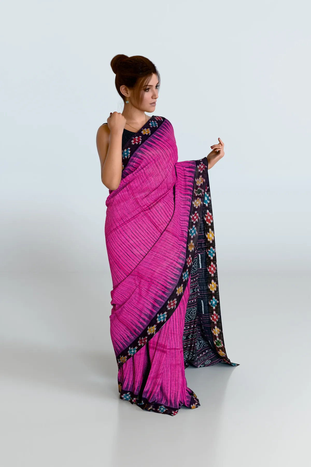 Pink Striped Pasapali Border Eri Silk Saree