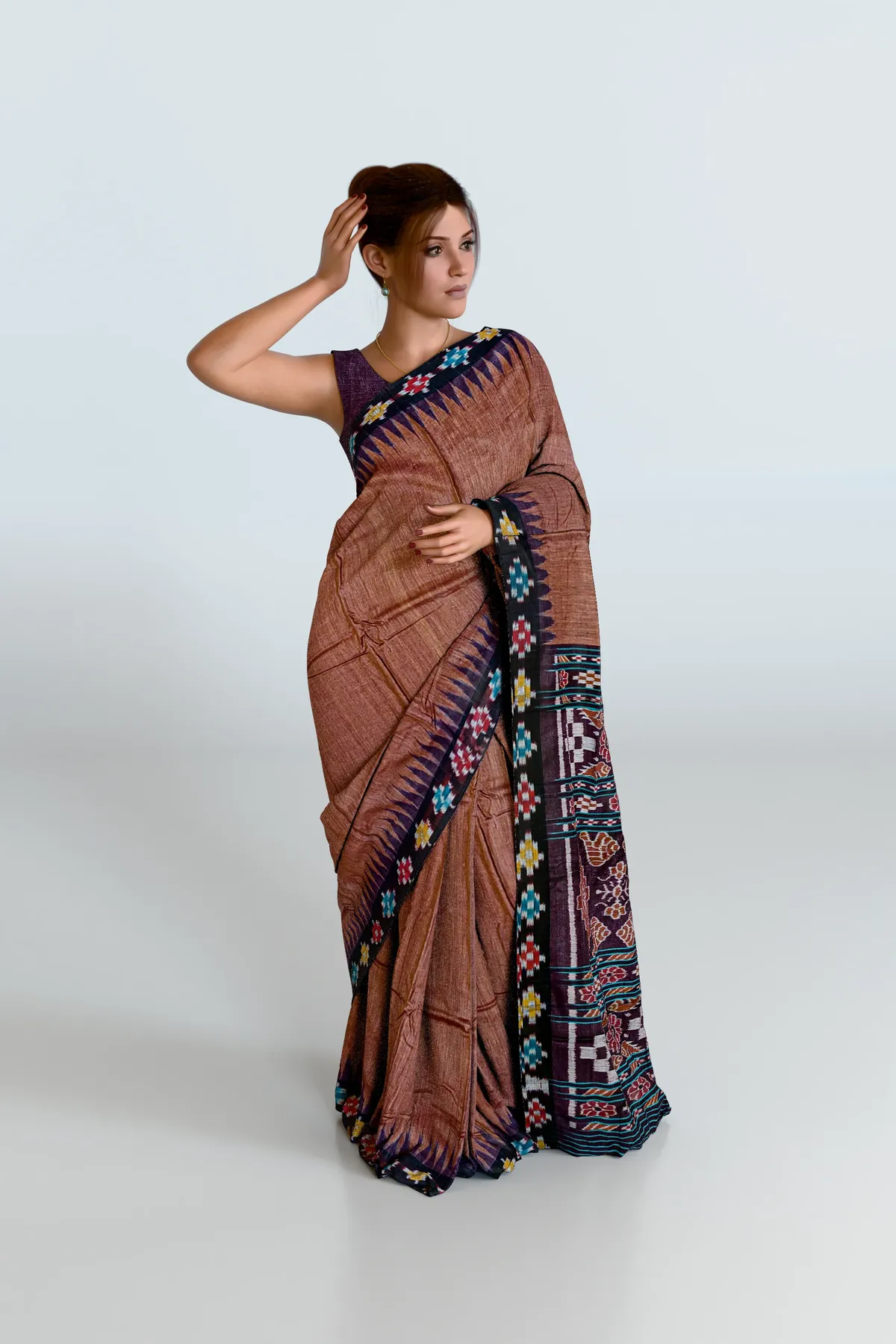 Brown Pasapali Border Eri Silk Saree