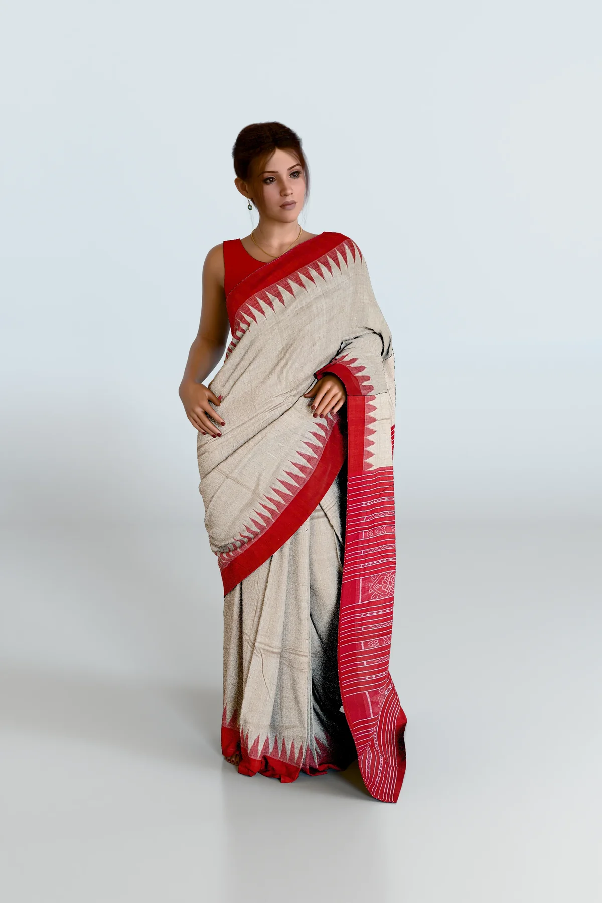 Beige Red Border Eri Silk Saree