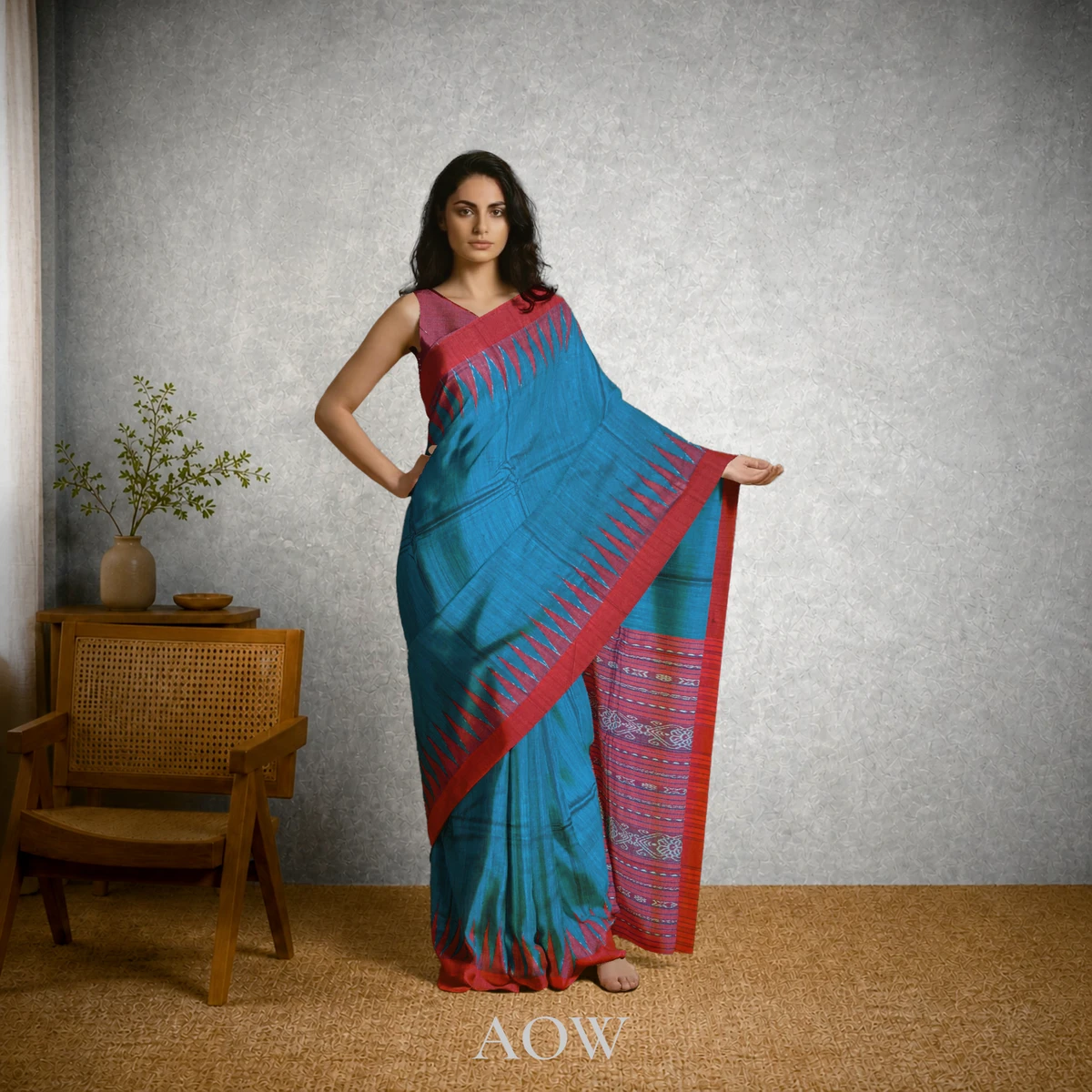 CopperSulphate Red Border Eri Silk Saree