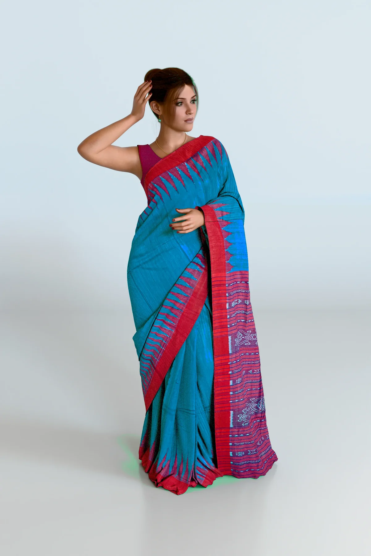CopperSulphate Red Border Eri Silk Saree