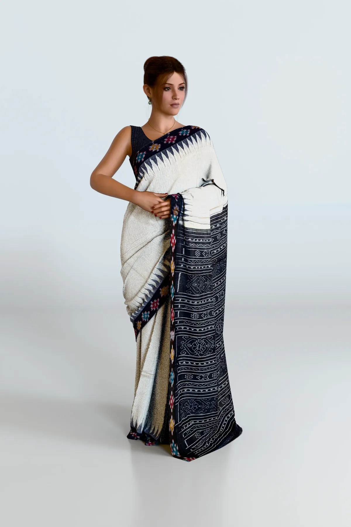 Beige Pasapali Border Eri Silk Saree