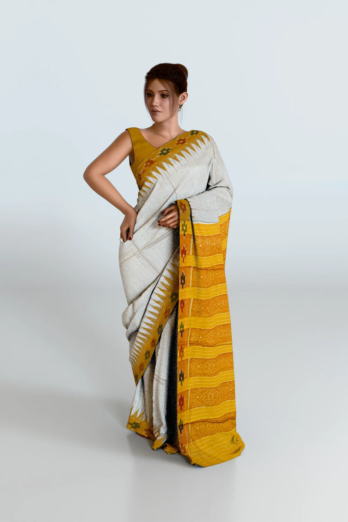 Beige Pasapali Border Eri Silk Saree