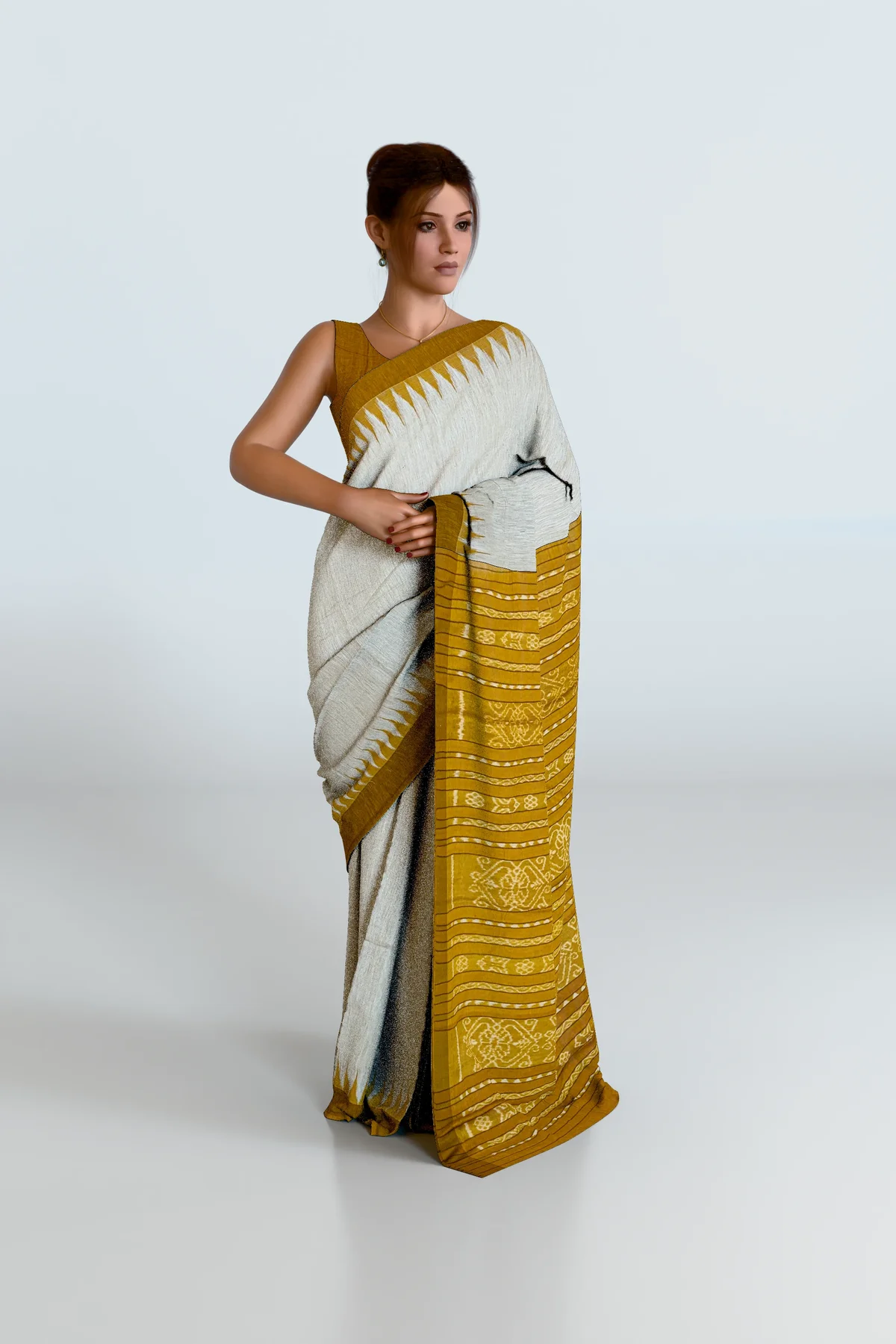 Beige Mustard Border Eri Silk Saree
