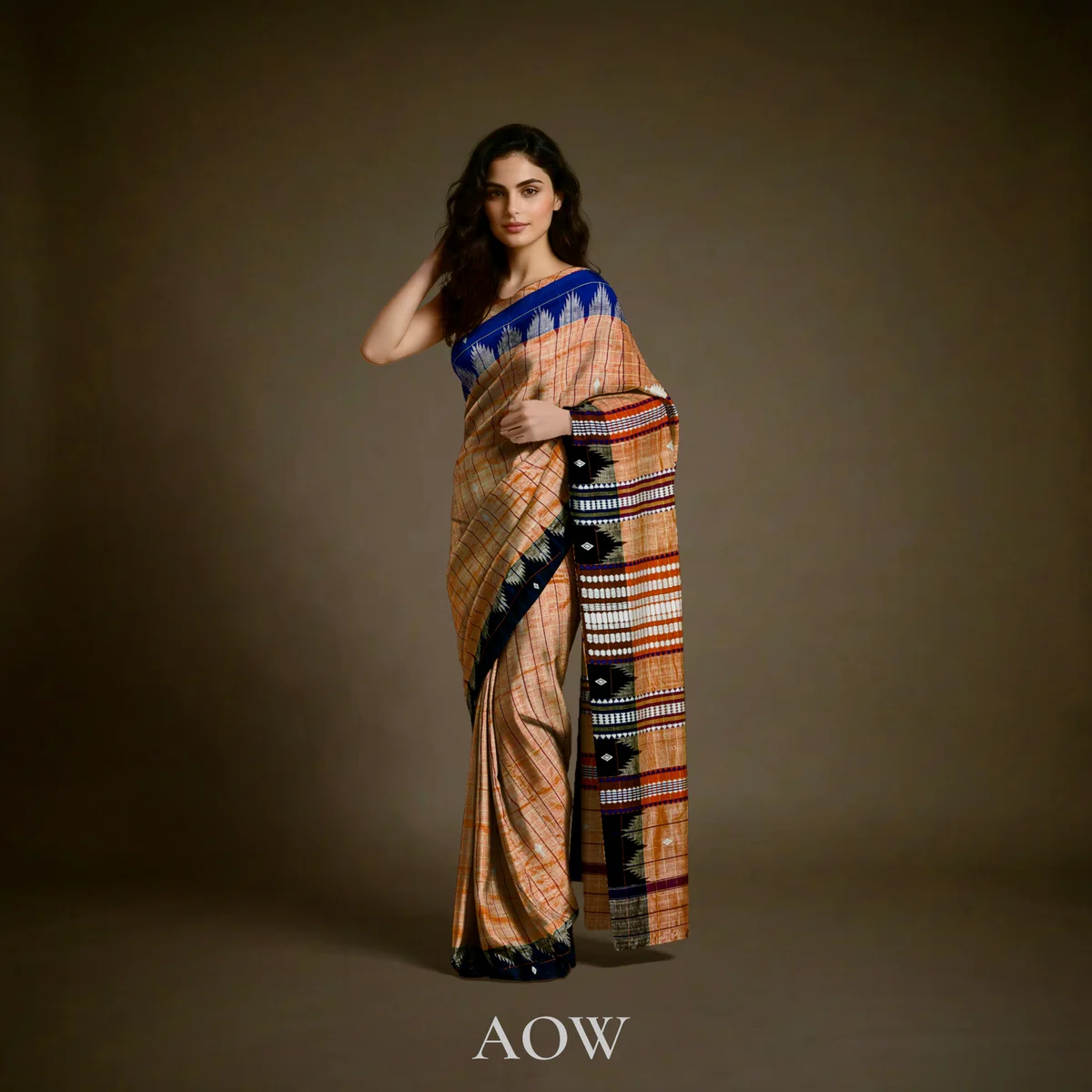 Light Brown Body with Ganga Jamuna Border Kotpad Tussar Silk Saree