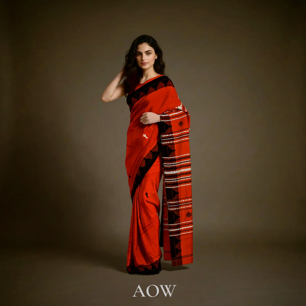 Plain Orange Kotpad Cotton Saree