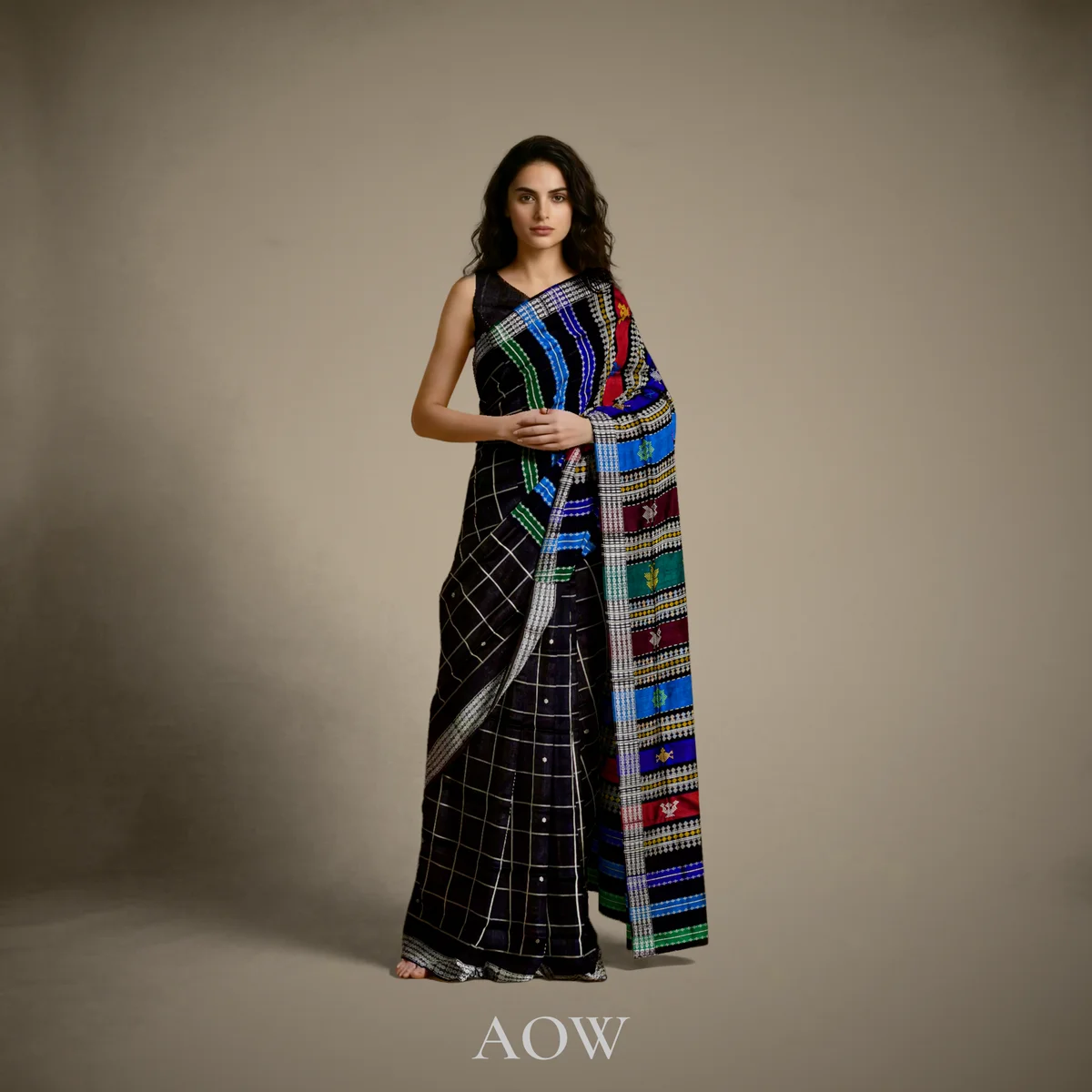 Black Boxed Body Double Anchal Berhampuri Pure Pata Saree 