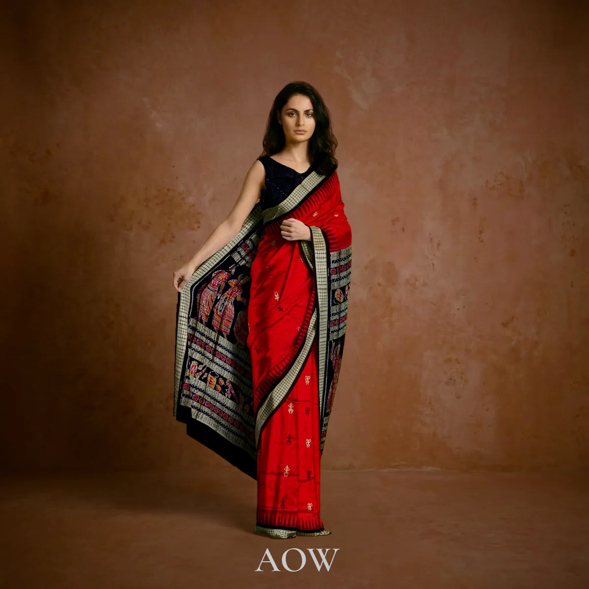 Red Nartaki Sambalpuri Pure Pata Saree