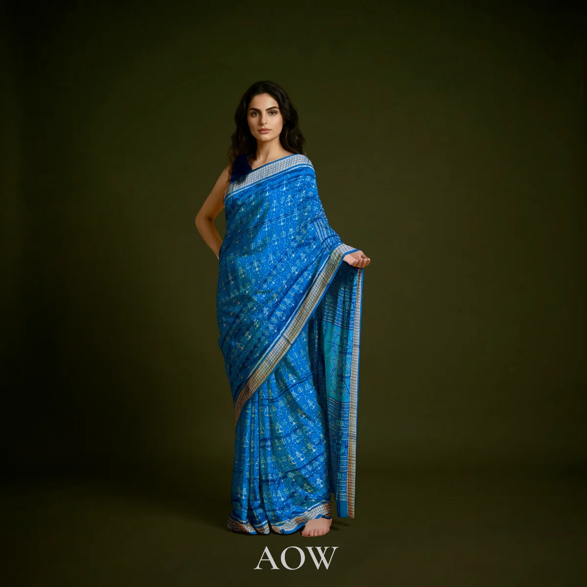CopperSulphate Body Ikat Work Sambalpuri Pure Pata Saree